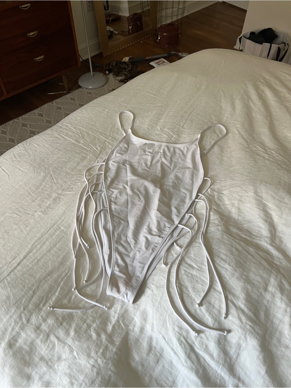 superdown White Side-Tie Bandeau One-Piece